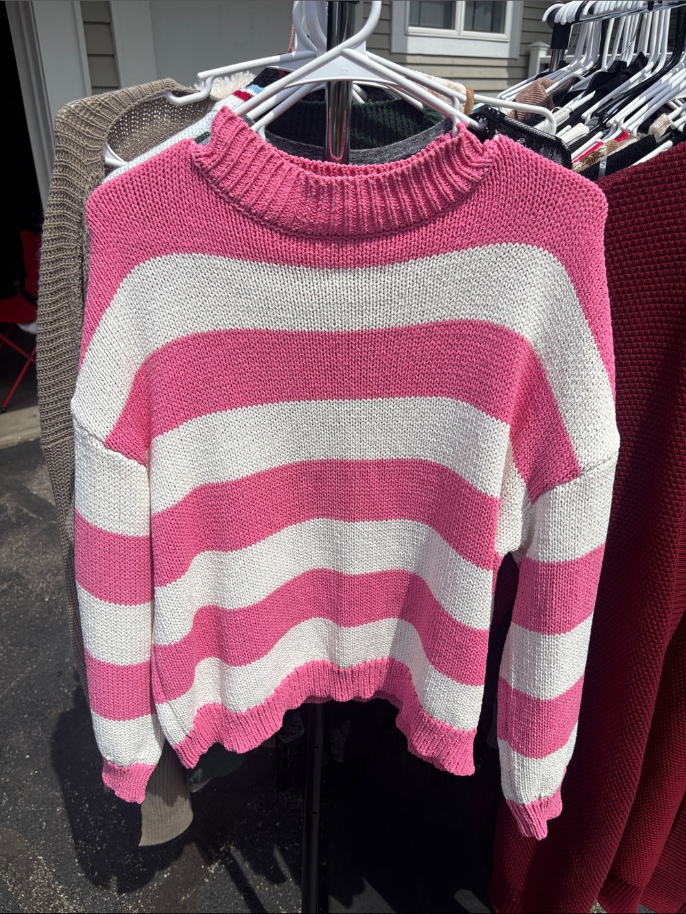 Women’s Pink & White Striped Cowl-Neck Sweater